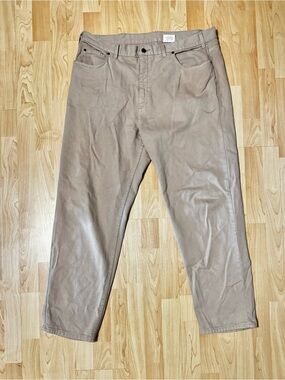 Beige Straight-Leg Pants - Wide Bottom